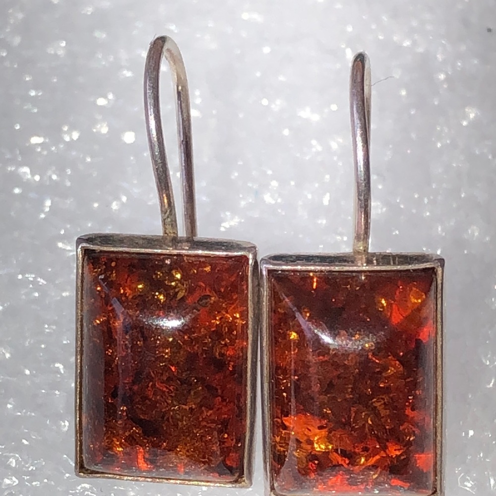 sterling silver modernist Baltic Amber earrings